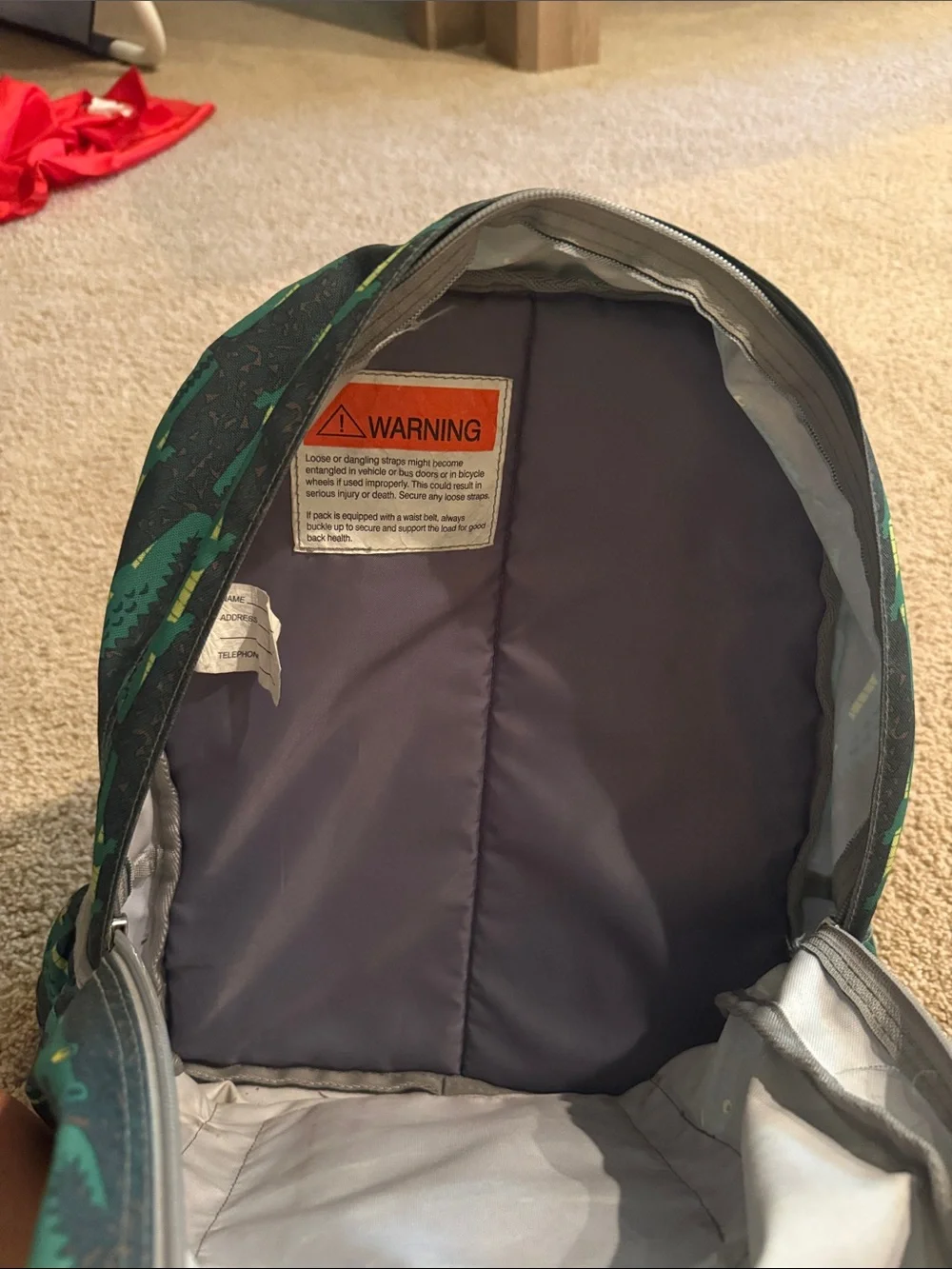 L.L. Bean Green Alligator Print Kids Backpack